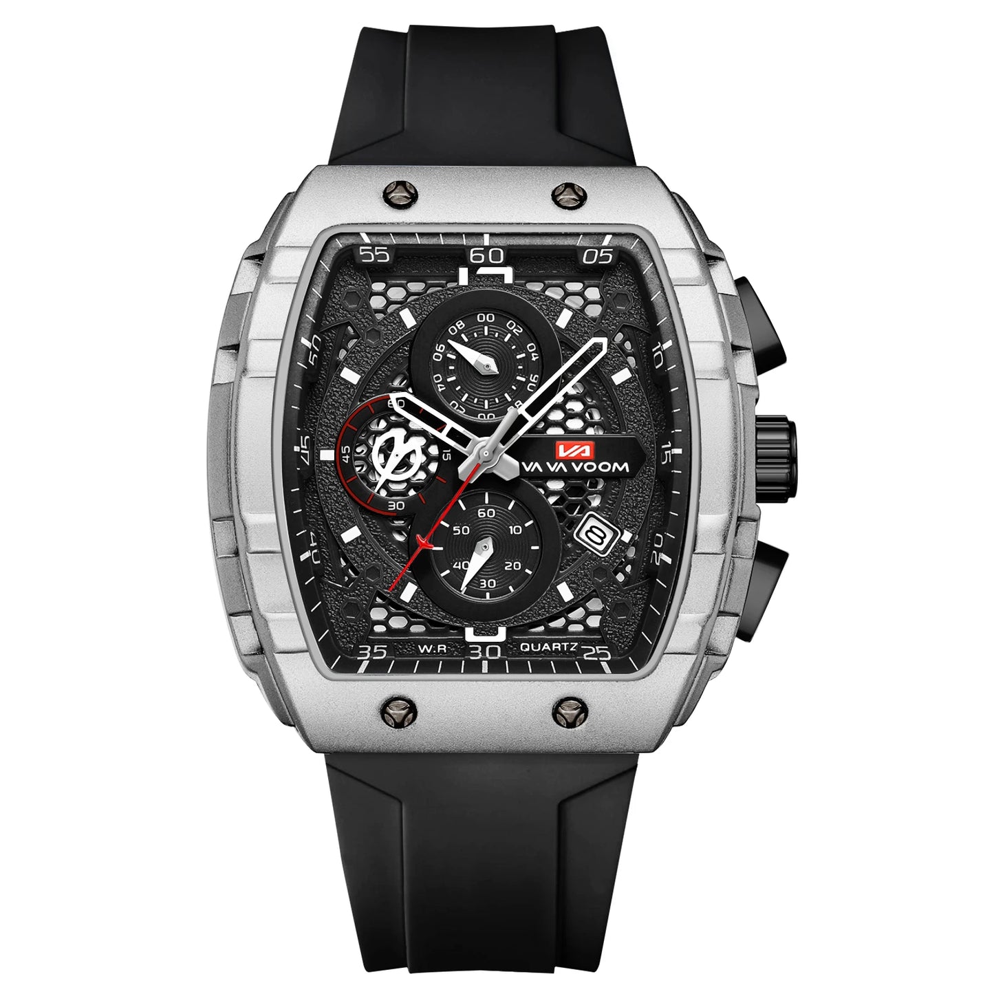 VA VA VOOM Men Watch With 47mm Large Dial Timing Multifunctional Clock Fashionable Silicone Strap Military Sports Watch for Men