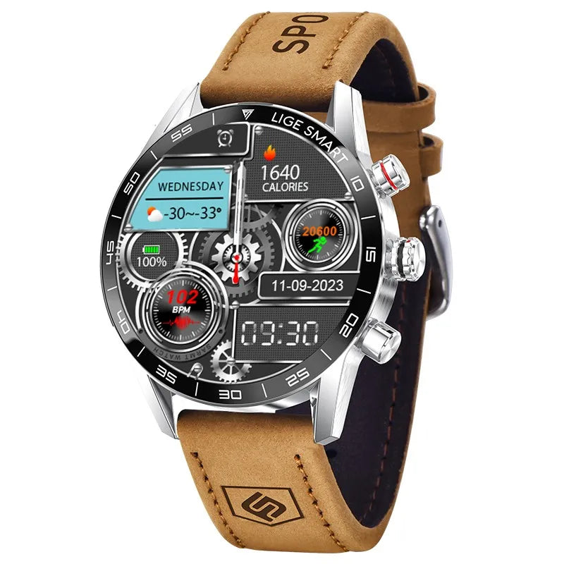 LIGE 2024 Neue robuste militärische GPS-Smartwatch für Herren, AMOLED-HD-Bildschirm, Herzfrequenz, Bluetooth-Anruf, wasserdichte Outdoor-Smartwatch
