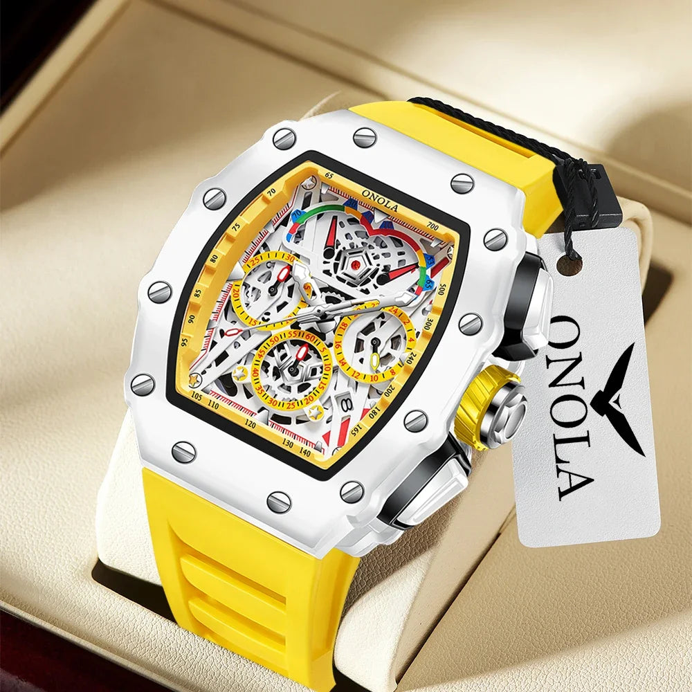 Luxury Watch Men's ONOLA Fashion Casual Multifunctional Silicone Tape Waterproof Quartz Watch White