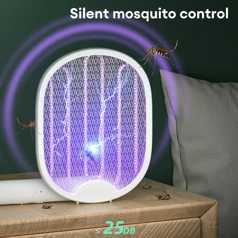 USB Electric Fly Swatter 3000V Mosquito Killer Racket Foldable UV Light Bug Zapper Insect Trap for Camping Home Garden