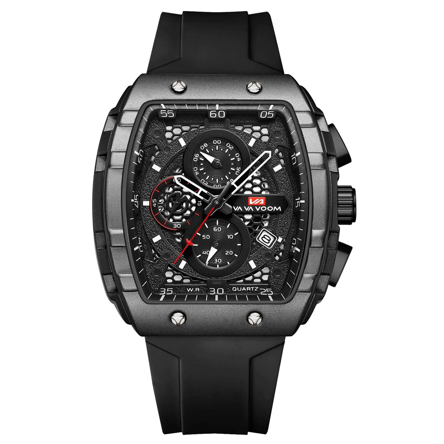 VA VA VOOM Men Watch With 47mm Large Dial Timing Multifunctional Clock Fashionable Silicone Strap Military Sports Watch for Men