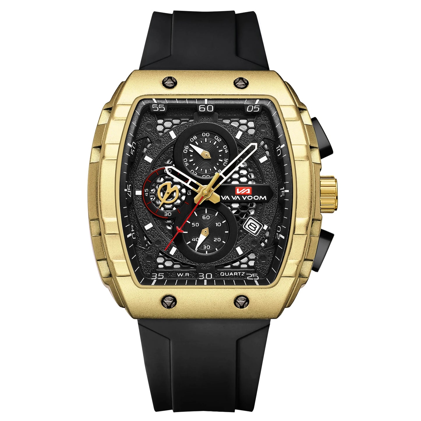 VA VA VOOM Men Watch With 47mm Large Dial Timing Multifunctional Clock Fashionable Silicone Strap Military Sports Watch for Men