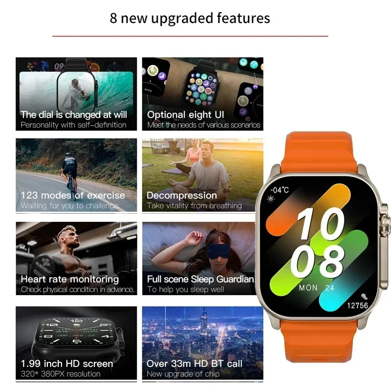 LAXASFIT Neue T800 U2 Smart Watch Herren Damen Sport-Tracking Bluetooth Talk BT Musikspiel Kabelloses Aufladen Smart Watch