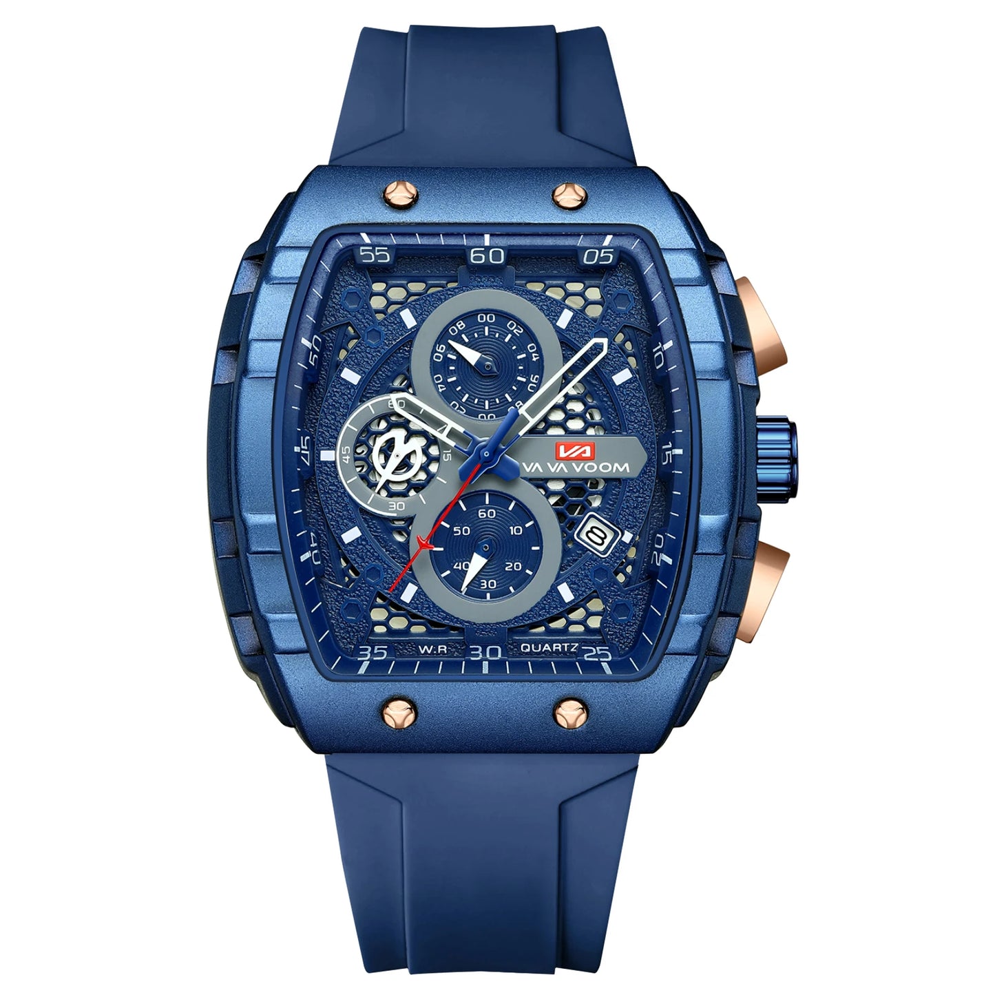 VA VA VOOM Men Watch With 47mm Large Dial Timing Multifunctional Clock Fashionable Silicone Strap Military Sports Watch for Men