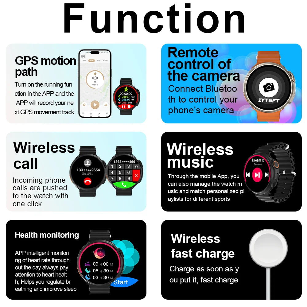 KESHUYOU 2025 New Round Smartwatch Ultra 9 Bluetooth Phone Smartwatch Wireless Charger Sports Smart Watch Android for IOS