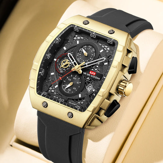 VA VA VOOM Men Watch With 47mm Large Dial Timing Multifunctional Clock Fashionable Silicone Strap Military Sports Watch for Men