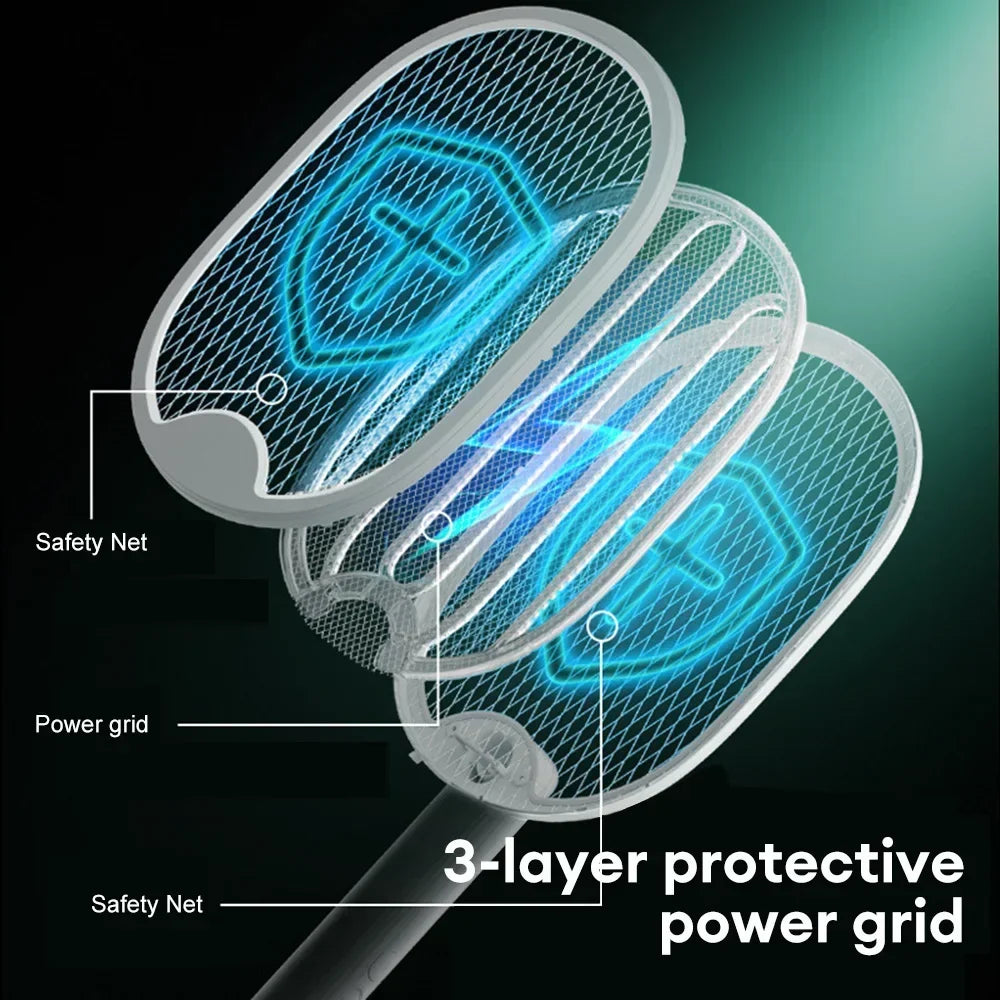 USB Electric Fly Swatter 3000V Mosquito Killer Racket Foldable UV Light Bug Zapper Insect Trap for Camping Home Garden