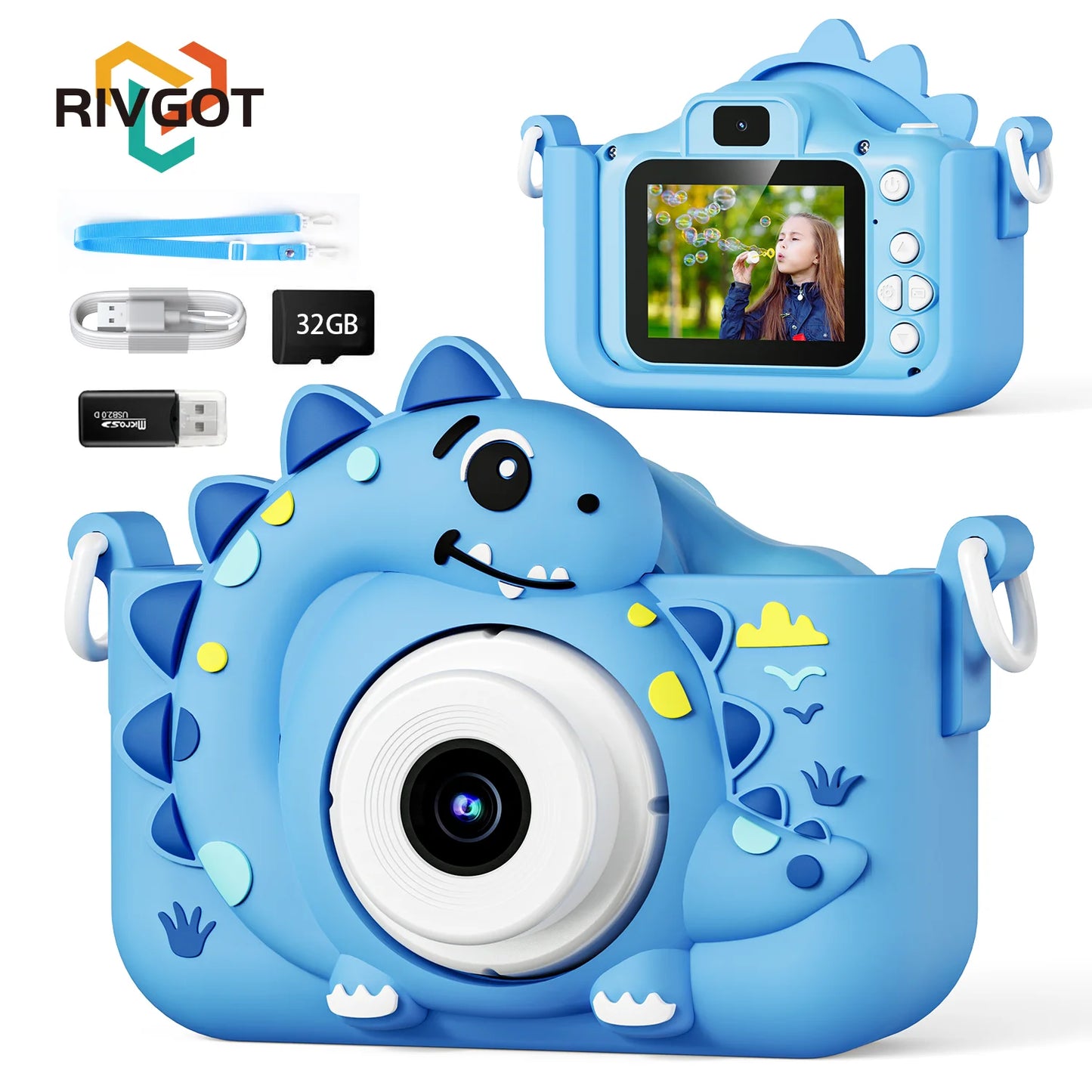 Kids Toy Cameras Dinosaur Digital Camera 1080P HD Outdoor Photography With 32GB Card Silicone case for Halloween Christmas Gifts