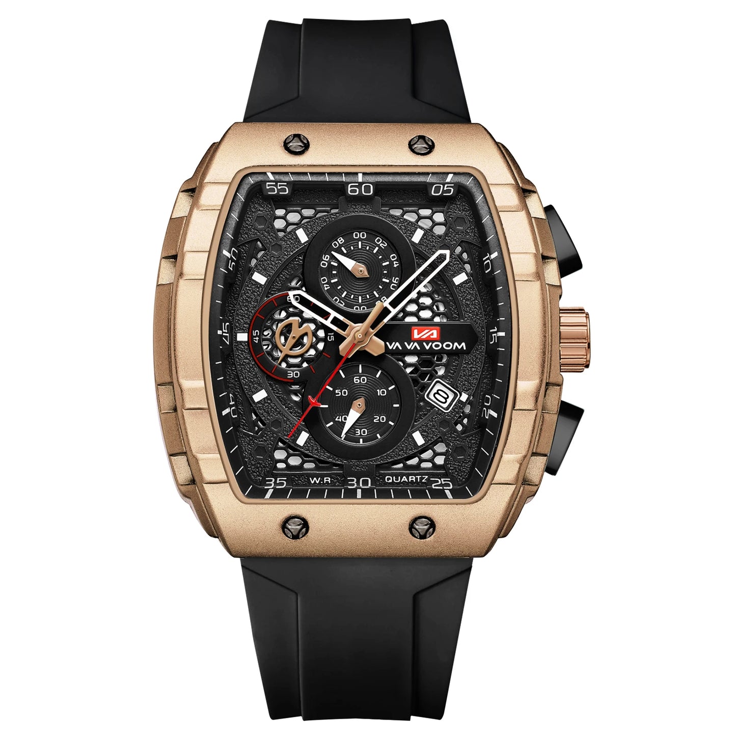 VA VA VOOM Men Watch With 47mm Large Dial Timing Multifunctional Clock Fashionable Silicone Strap Military Sports Watch for Men