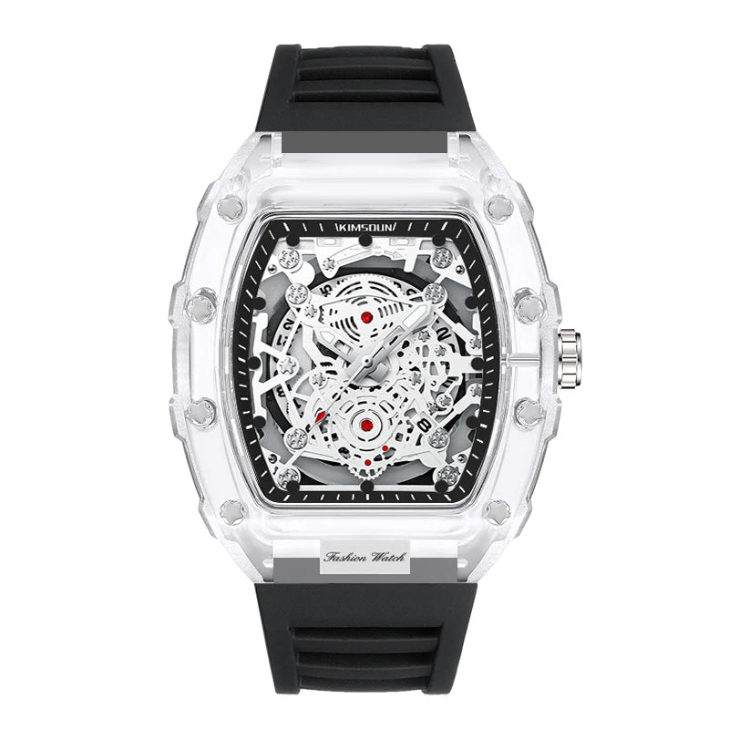 High End Calendar Luminous Personalized Barrel Shaped Silicone Quartz Watch, Fashionable Transparent MEN'S Watch