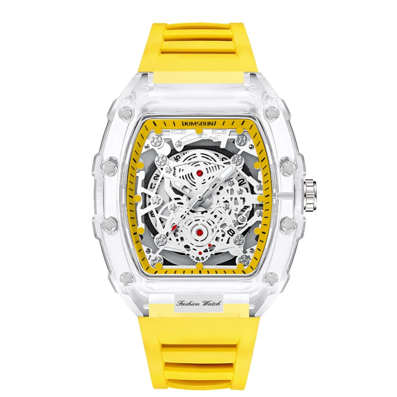 High End Calendar Luminous Personalized Barrel Shaped Silicone Quartz Watch, Fashionable Transparent MEN'S Watch