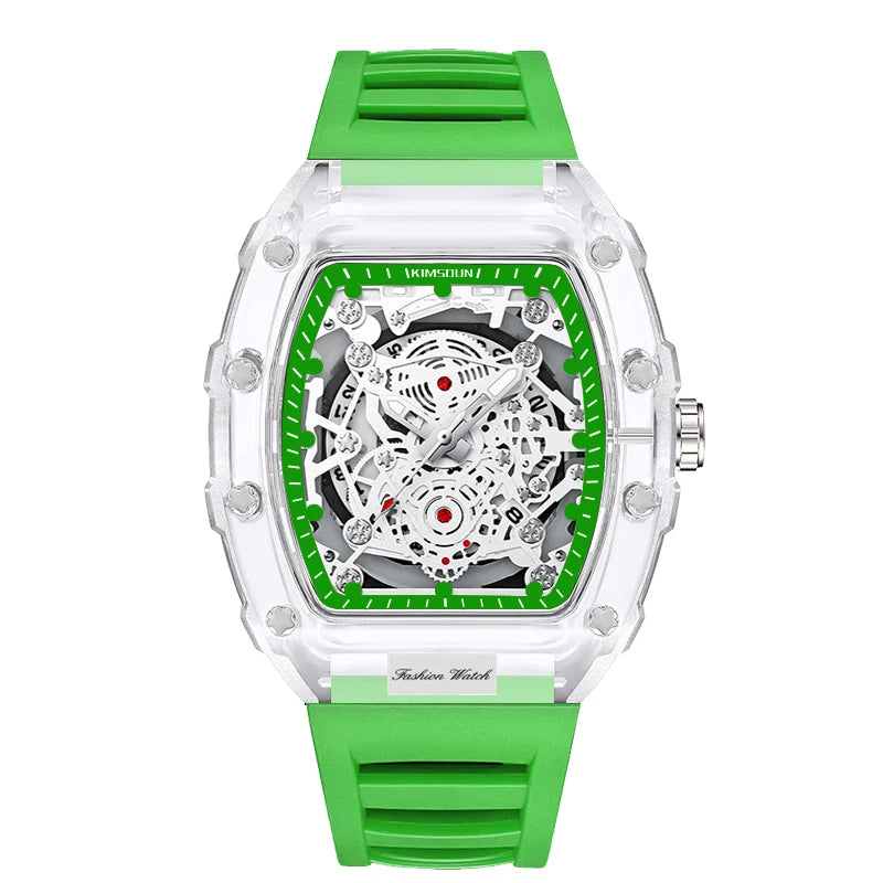 High End Calendar Luminous Personalized Barrel Shaped Silicone Quartz Watch, Fashionable Transparent MEN'S Watch