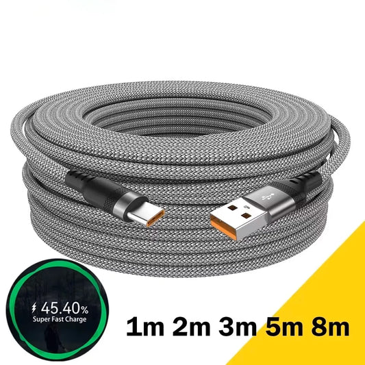 6A USB TYPE C Fast Charge Cable USB C Extend Charging Cable For IPhone 15 16 Huawei Samsung Xiaomi Quick Charging Phone Cable
