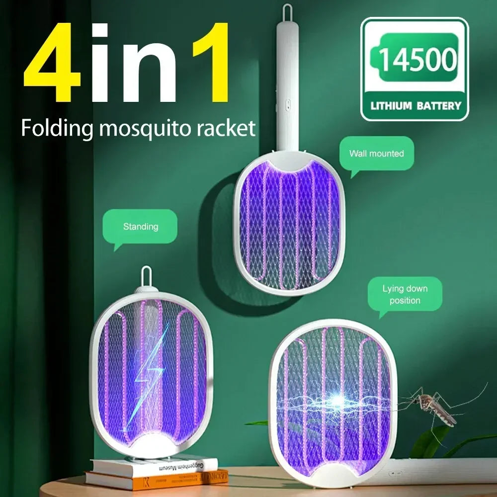 USB Electric Fly Swatter 3000V Mosquito Killer Racket Foldable UV Light Bug Zapper Insect Trap for Camping Home Garden