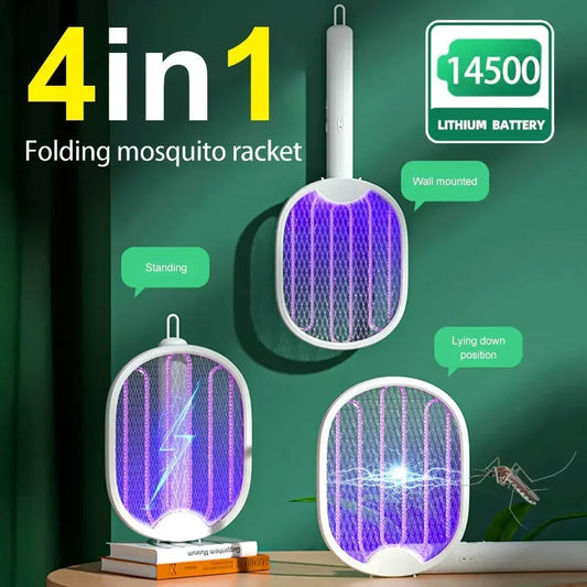 USB Electric Fly Swatter 3000V Mosquito Killer Racket Foldable UV Light Bug Zapper Insect Trap for Camping Home Garden
