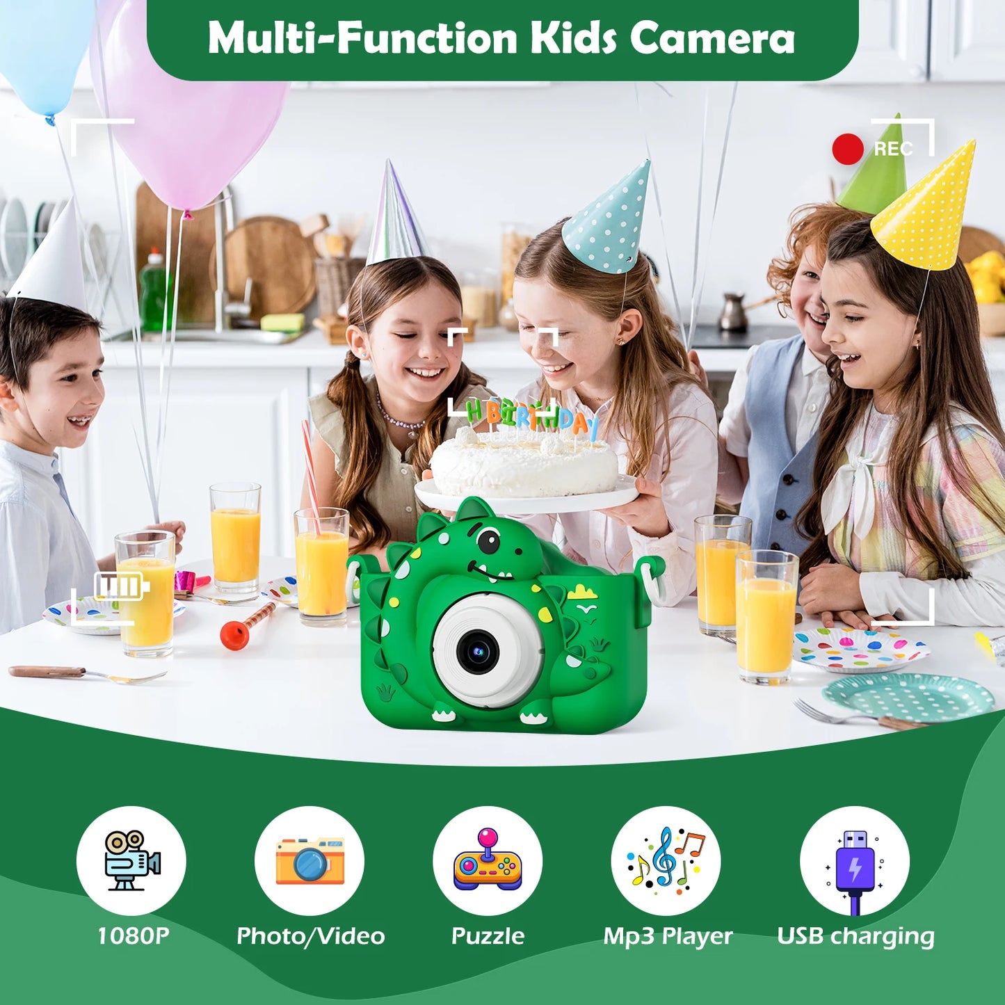 Kids Toy Cameras Dinosaur Digital Camera 1080P HD Outdoor Photography With 32GB Card Silicone case for Halloween Christmas Gifts