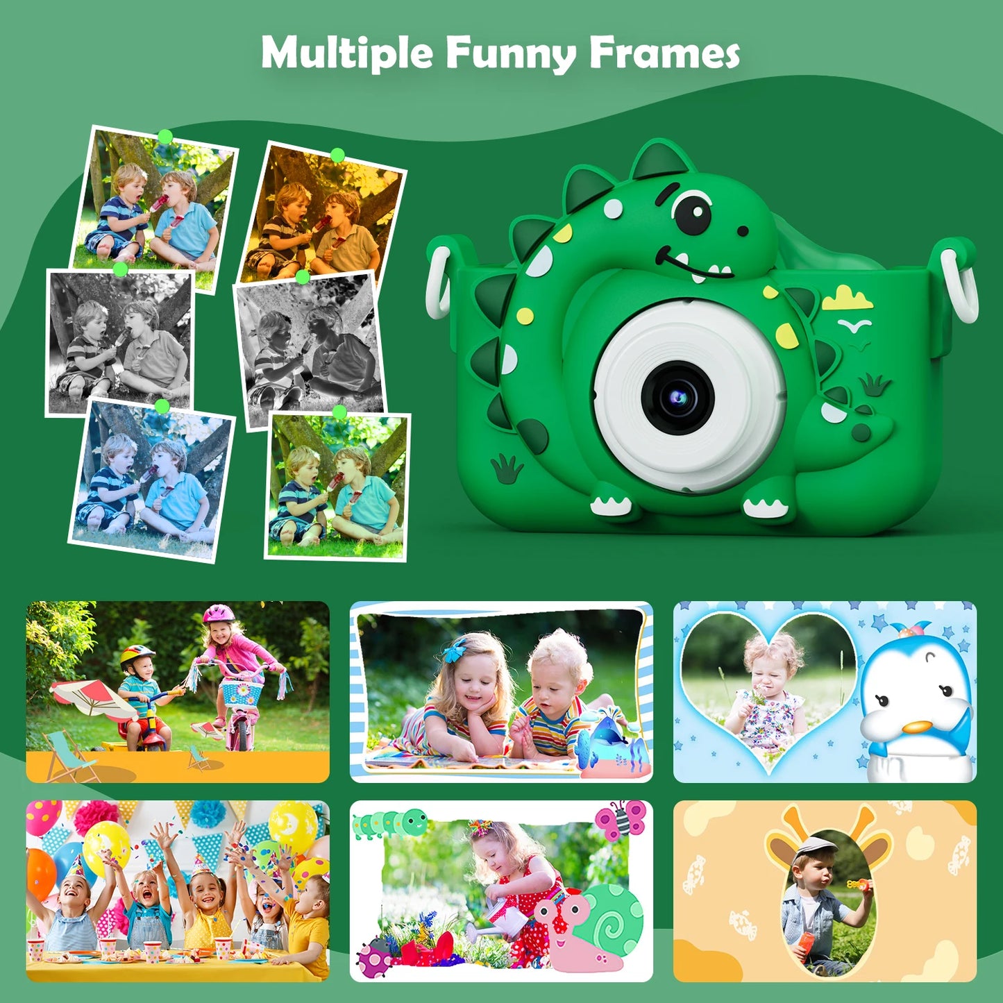 Kids Toy Cameras Dinosaur Digital Camera 1080P HD Outdoor Photography With 32GB Card Silicone case for Halloween Christmas Gifts